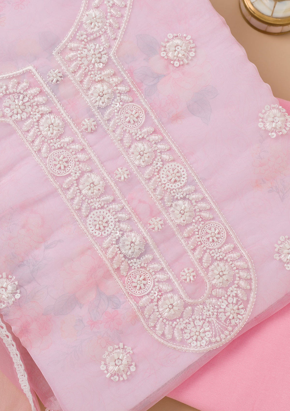 Pink Printed Tissue Unstitched Salwar Kameez-Koskii