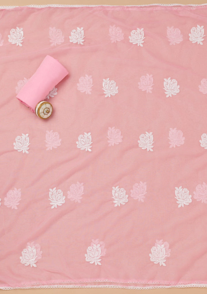 Pink Printed Tissue Unstitched Salwar Kameez-Koskii