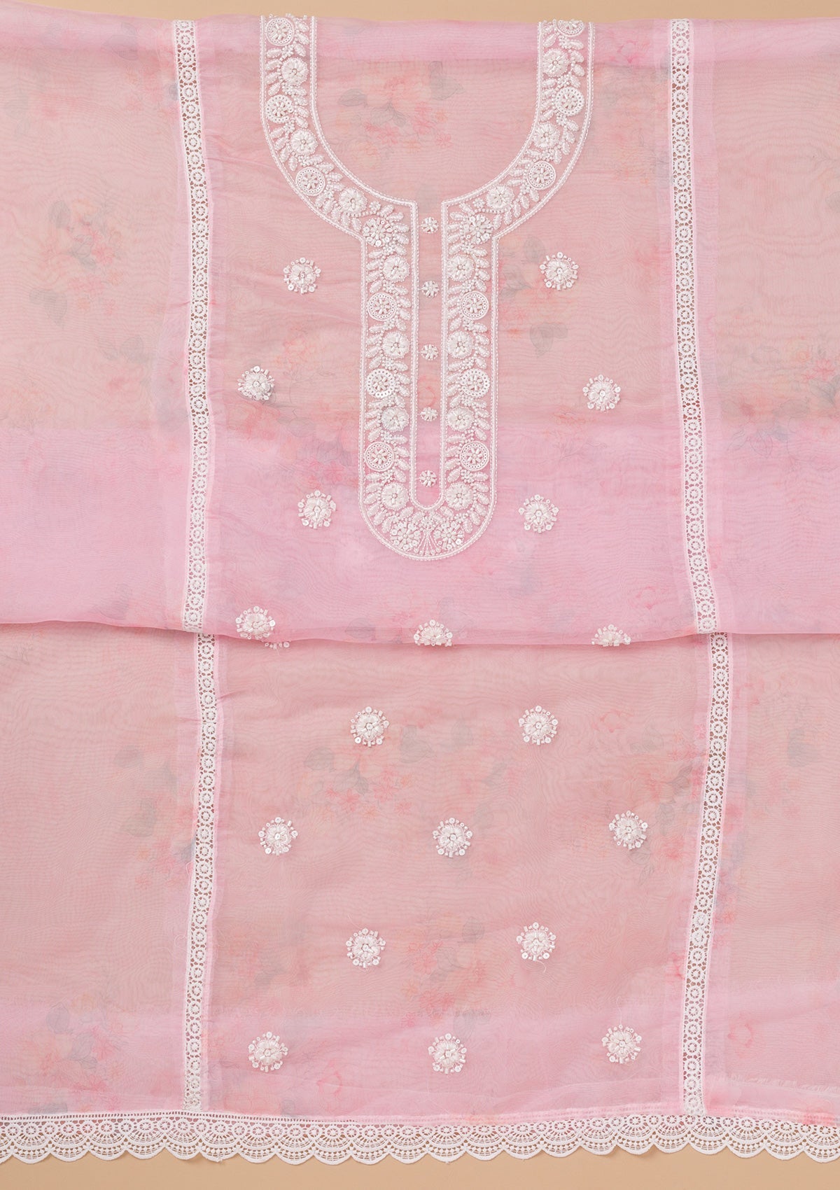 Pink Printed Tissue Unstitched Salwar Kameez-Koskii