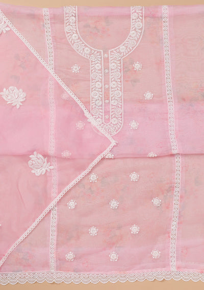 Pink Printed Tissue Unstitched Salwar Kameez-Koskii