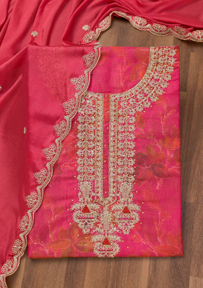 Pink Printed Tissue Unstitched Salwar Suit-Koskii