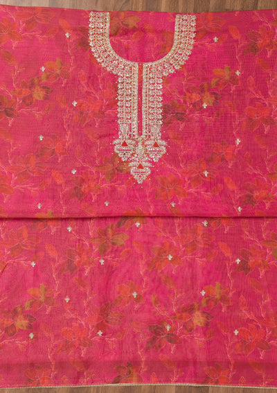 Pink Printed Tissue Unstitched Salwar Suit-Koskii