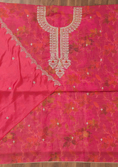 Pink Printed Tissue Unstitched Salwar Suit-Koskii