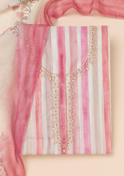 Pink Printed Tissue Unstitched Salwar Suit-Koskii