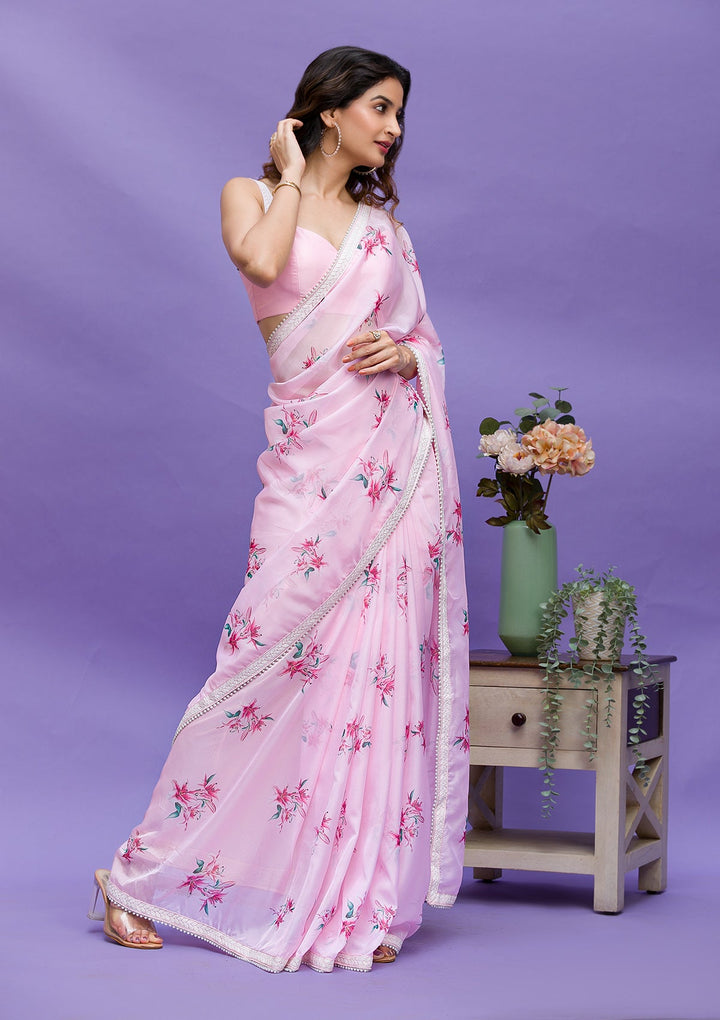 Grey Sequins Chiffon Designer Saree-Koskii