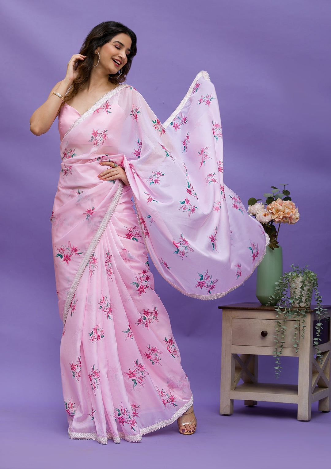 Grey Sequins Chiffon Designer Saree-Koskii