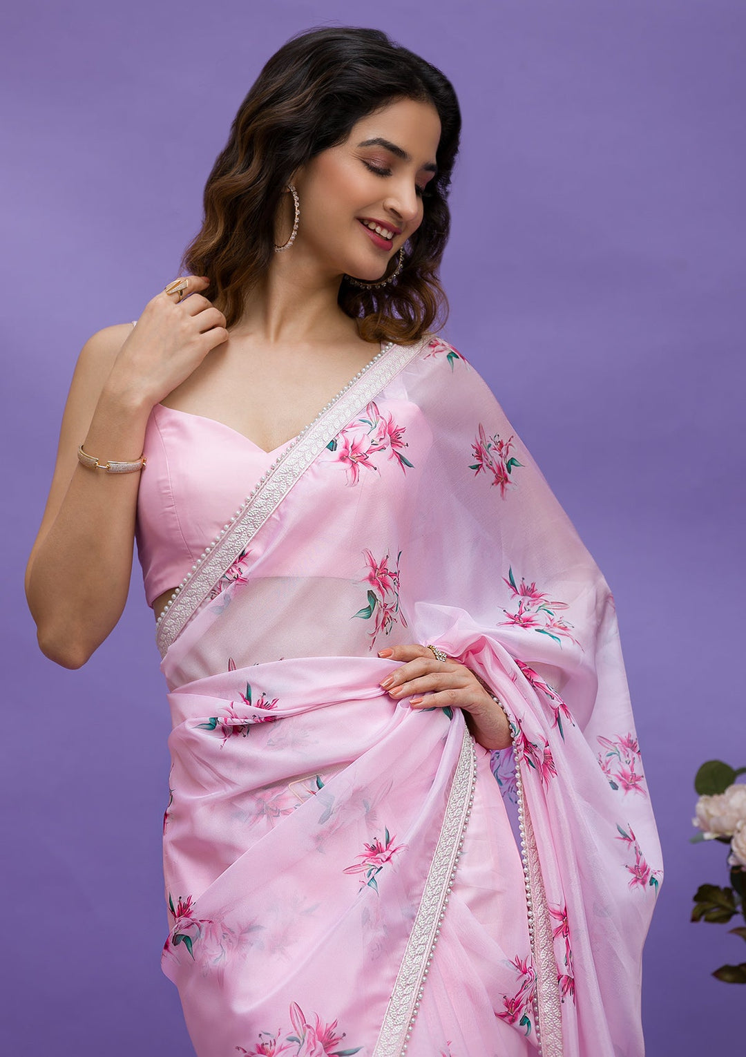 Pista Green Sequins Chiffon Designer Saree-Koskii