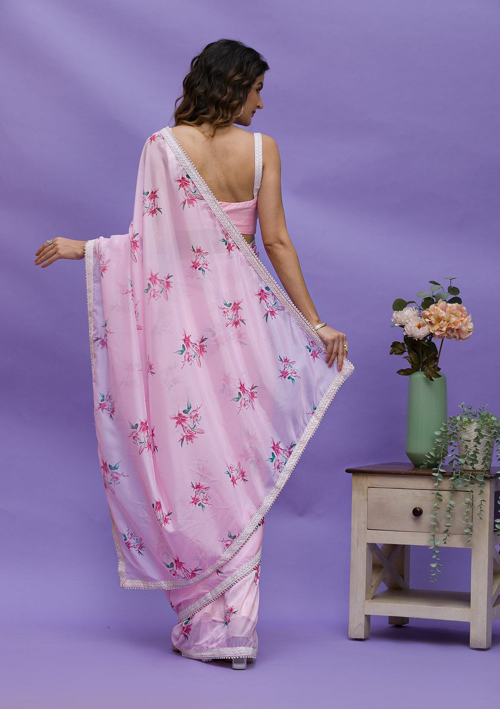 Grey Sequins Chiffon Designer Saree-Koskii