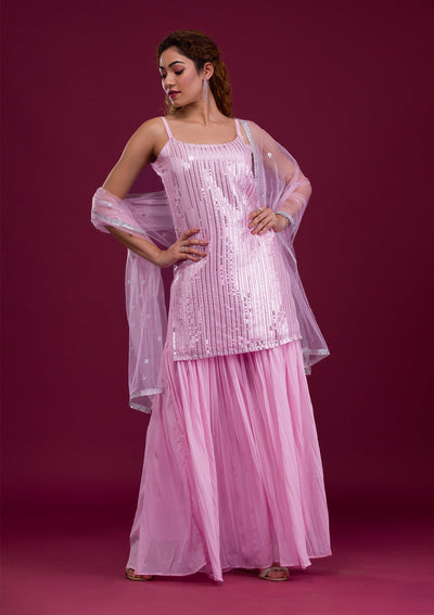 Pink Sequins Georgette Readymade Salwar Kameez-Koskii