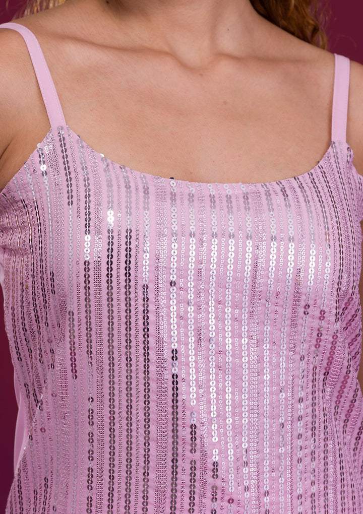 Pink Sequins Georgette Readymade Salwar Kameez-Koskii