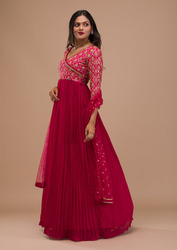 Pink Sequins Georgette Readymade Salwar Suit-Koskii