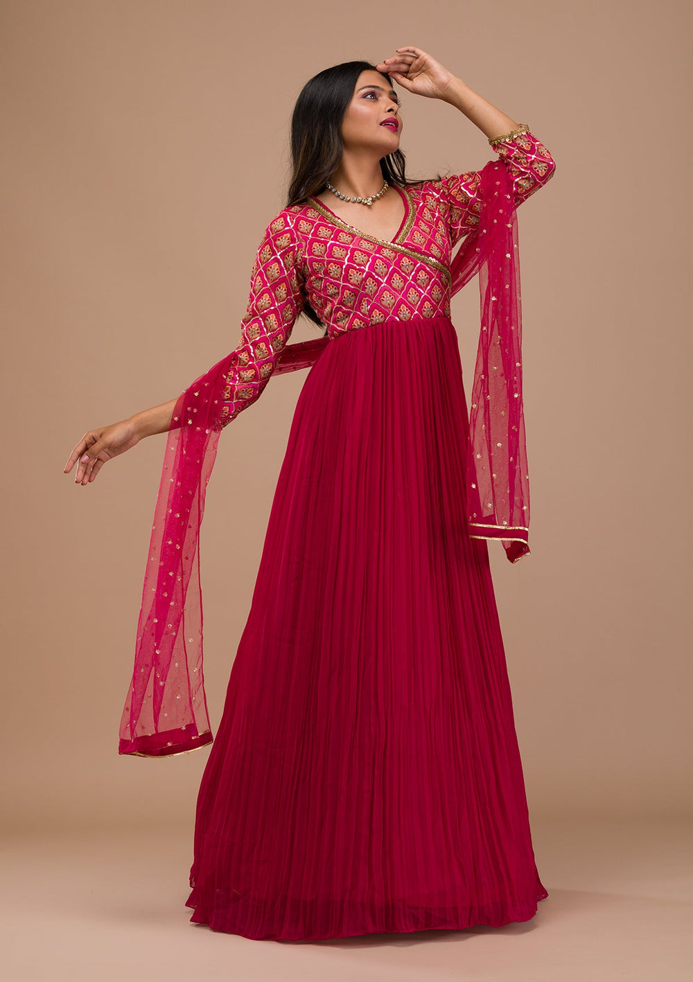Pink Sequins Georgette Readymade Salwar Suit-Koskii