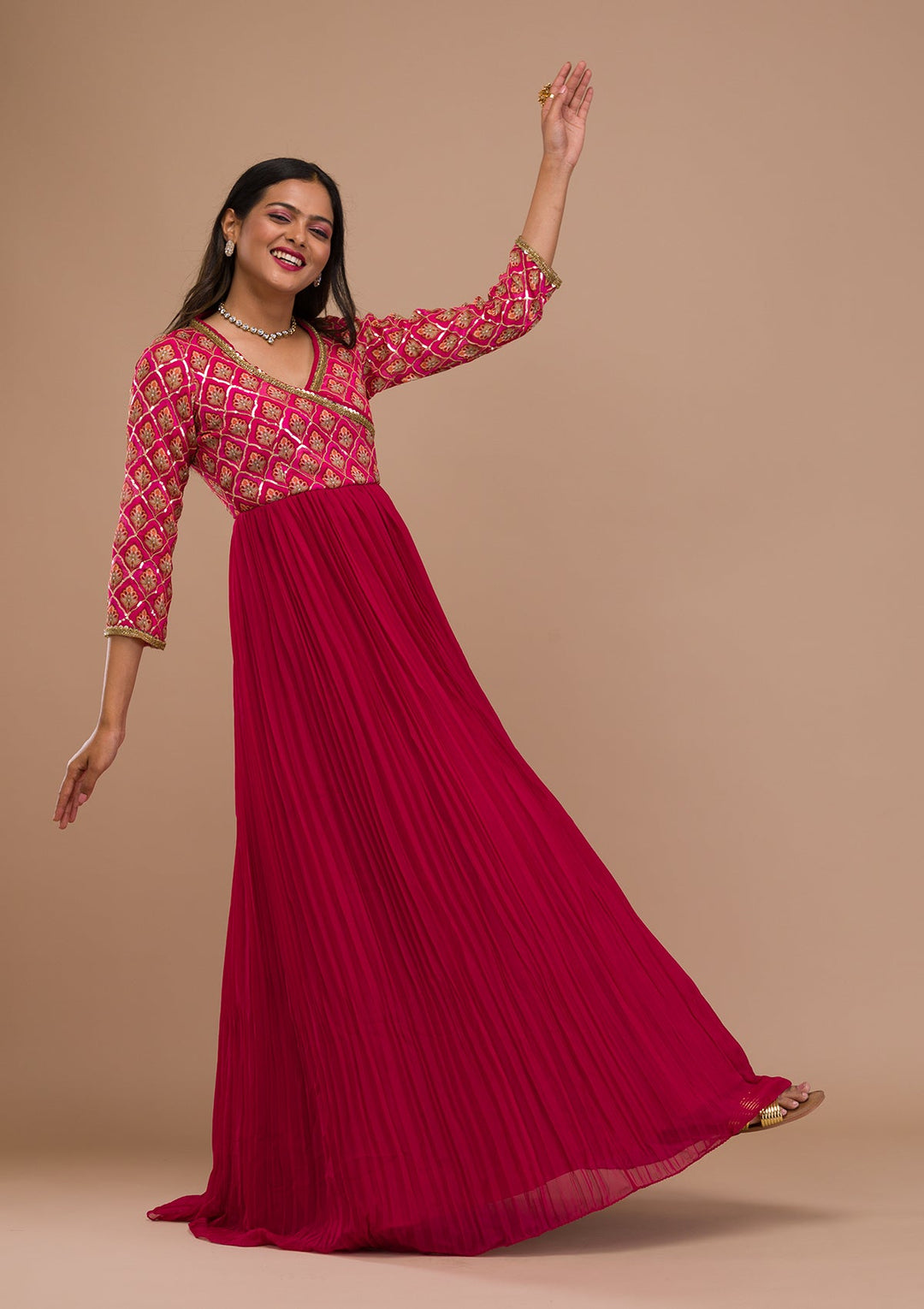 Pink Sequins Georgette Readymade Salwar Suit-Koskii
