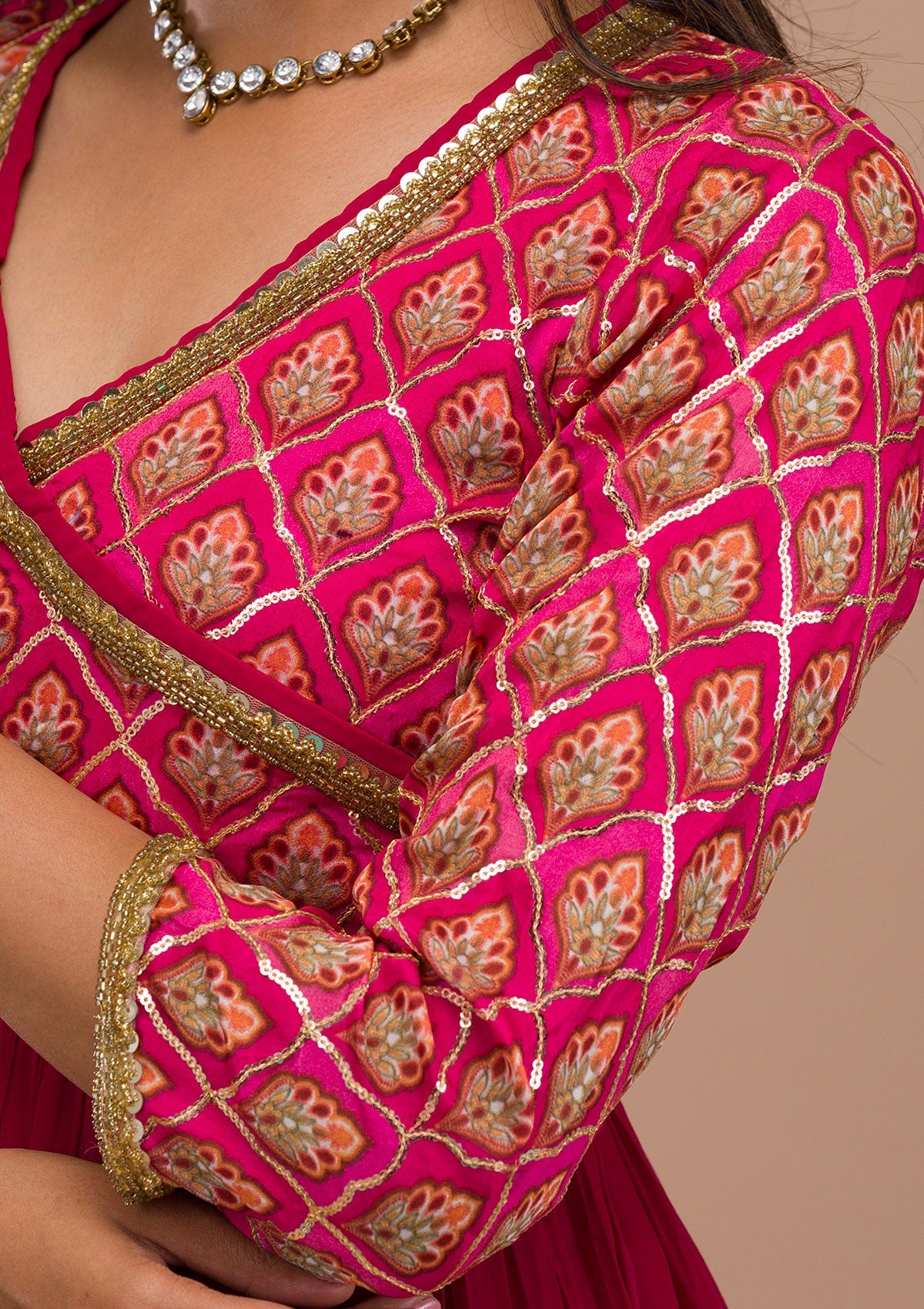 Pink Sequins Georgette Readymade Salwar Suit-Koskii