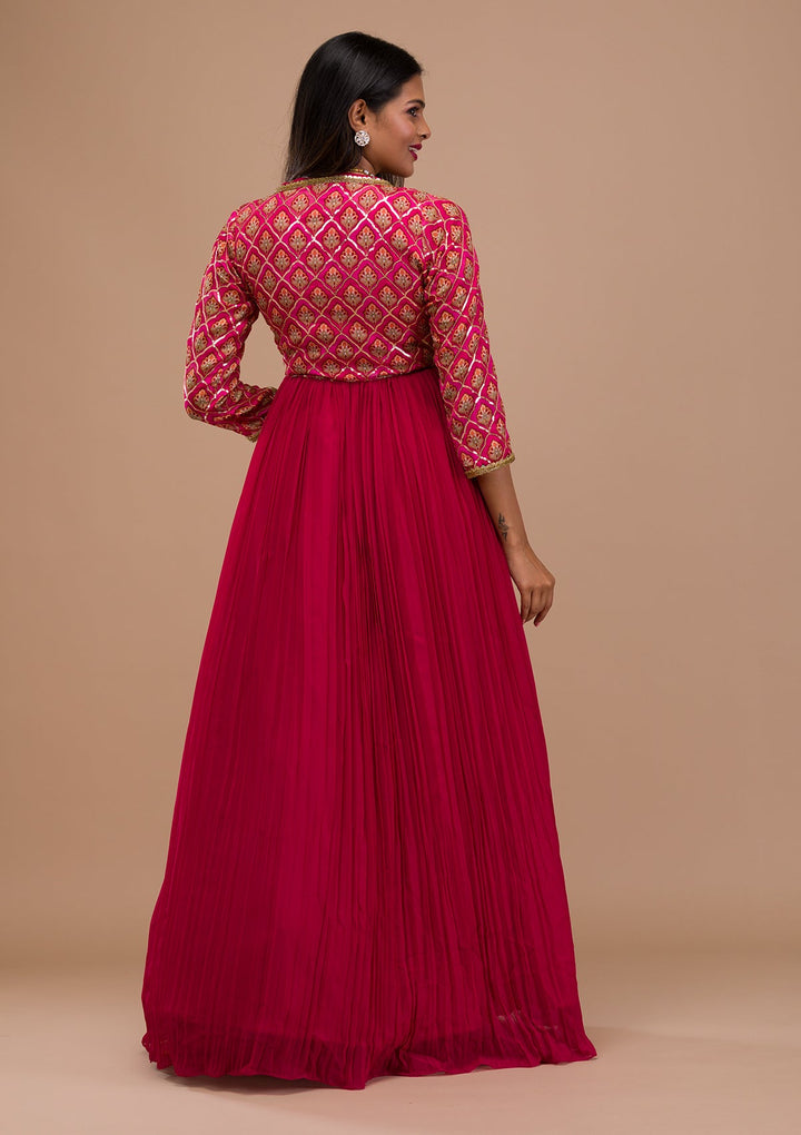 Pink Sequins Georgette Readymade Salwar Suit-Koskii
