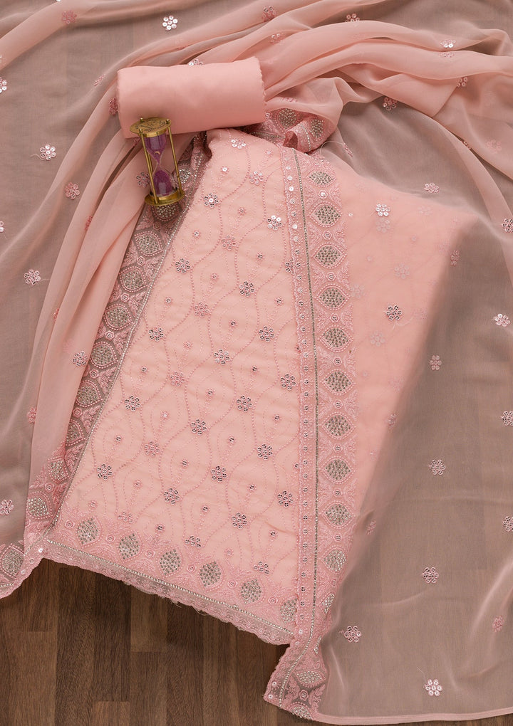 Pink Sequins Georgette Unstitched Salwar Suit-Koskii