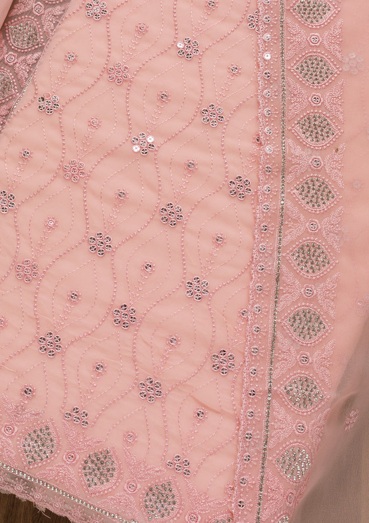 Pink Sequins Georgette Unstitched Salwar Suit-Koskii