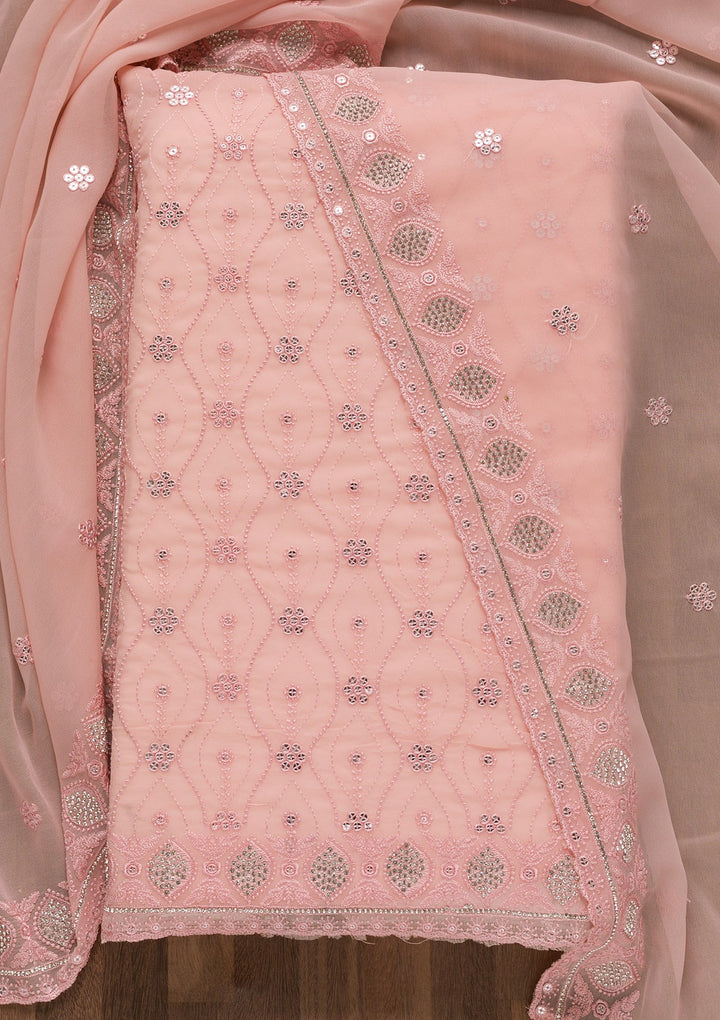 Pink Sequins Georgette Unstitched Salwar Suit-Koskii