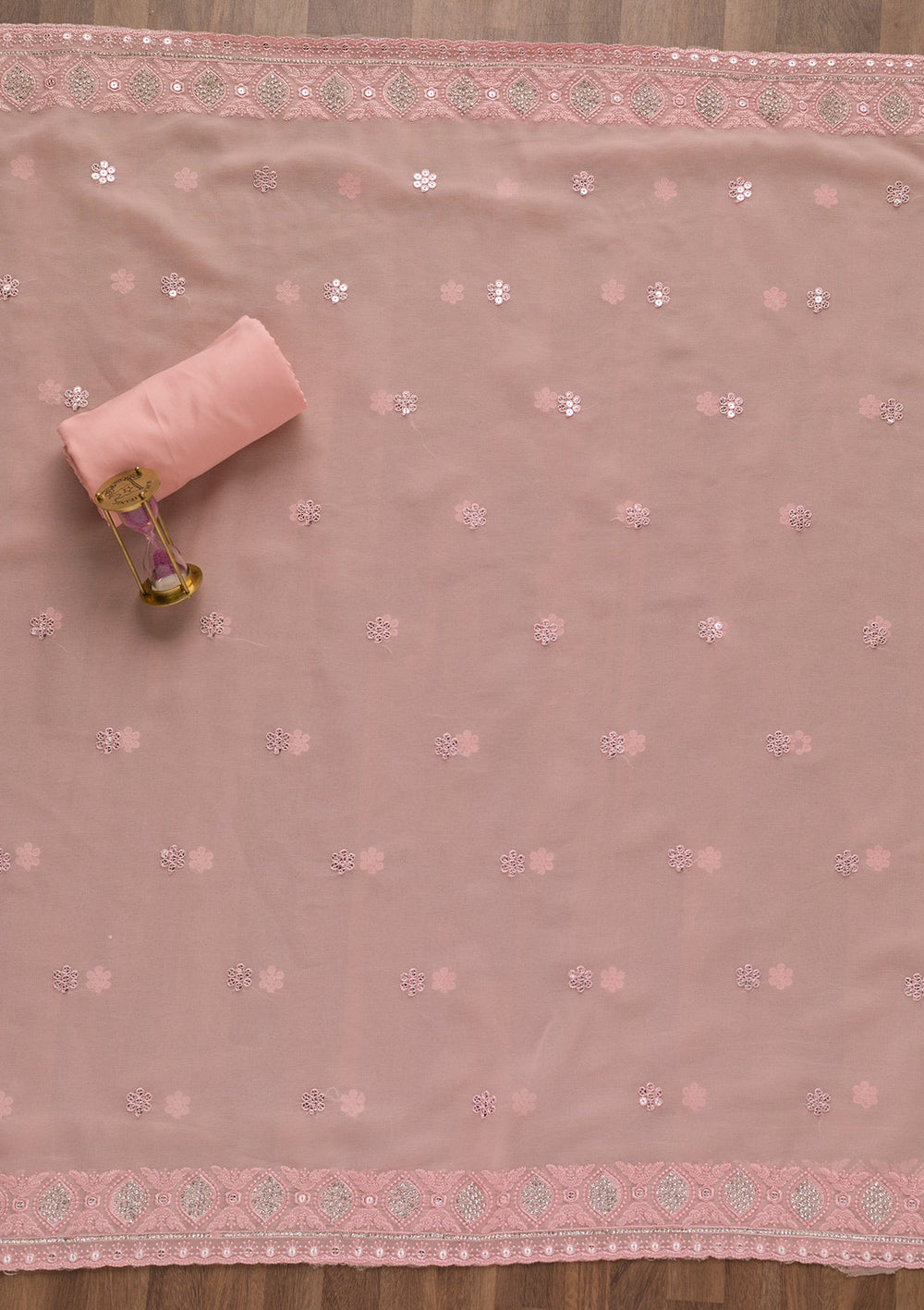 Pink Sequins Georgette Unstitched Salwar Suit-Koskii
