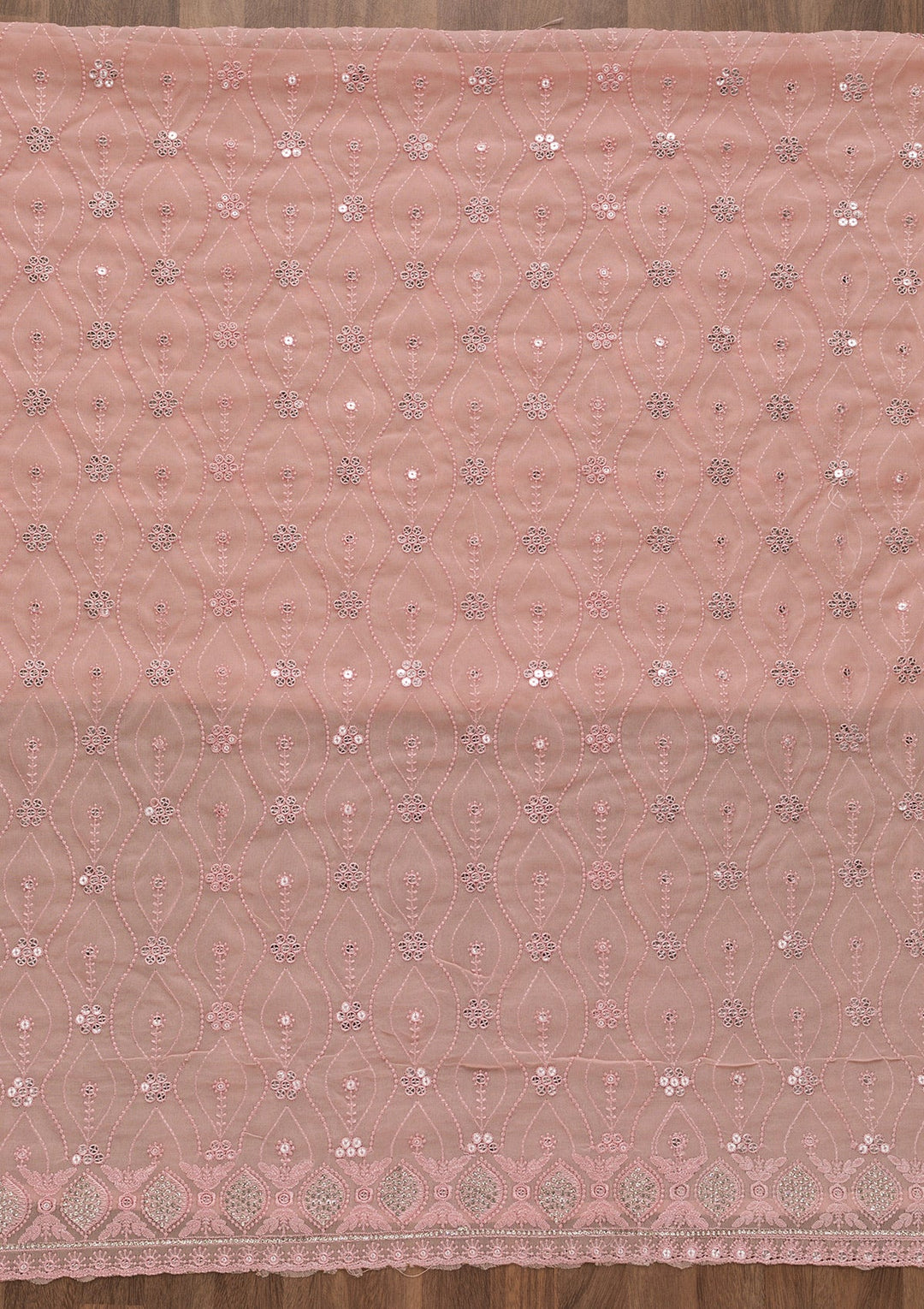 Pink Sequins Georgette Unstitched Salwar Suit-Koskii