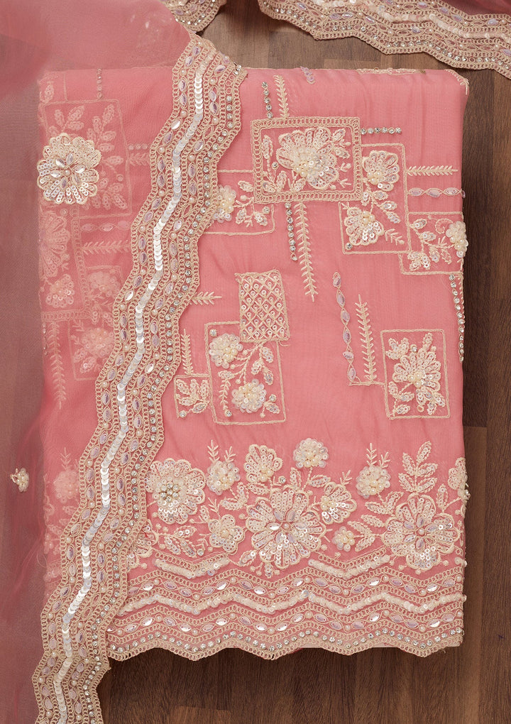 Pink Sequins Georgette Unstitched Salwar Suit-Koskii