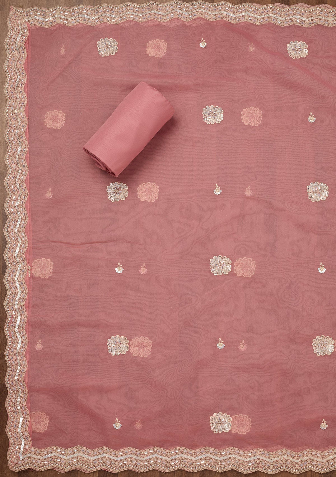 Pink Sequins Georgette Unstitched Salwar Suit-Koskii