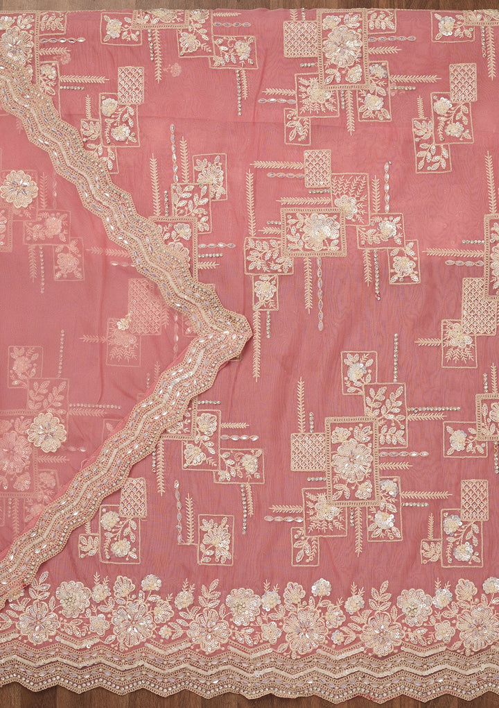 Pink Sequins Georgette Unstitched Salwar Suit-Koskii