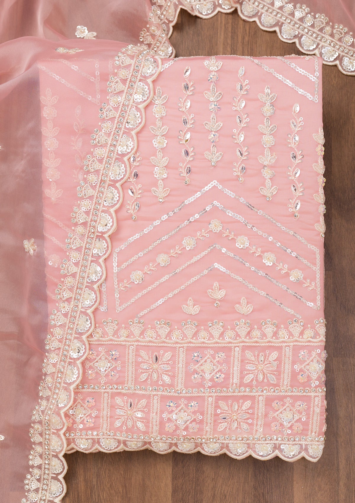 Pink Sequins Georgette Unstitched Salwar Suit-Koskii