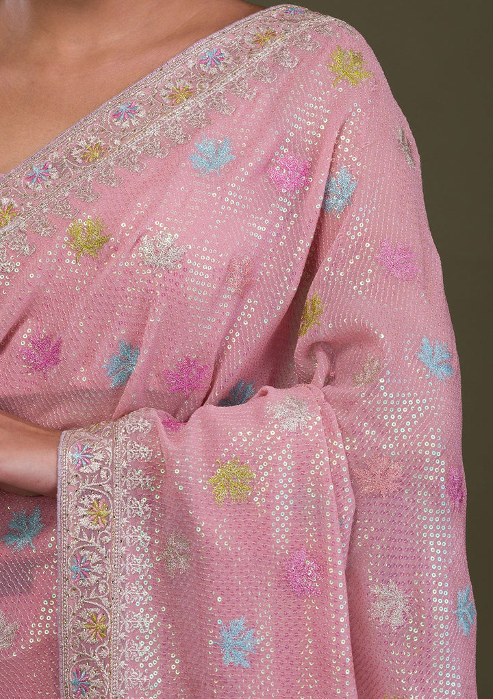 Pink Sequins Georgette Saree-Koskii
