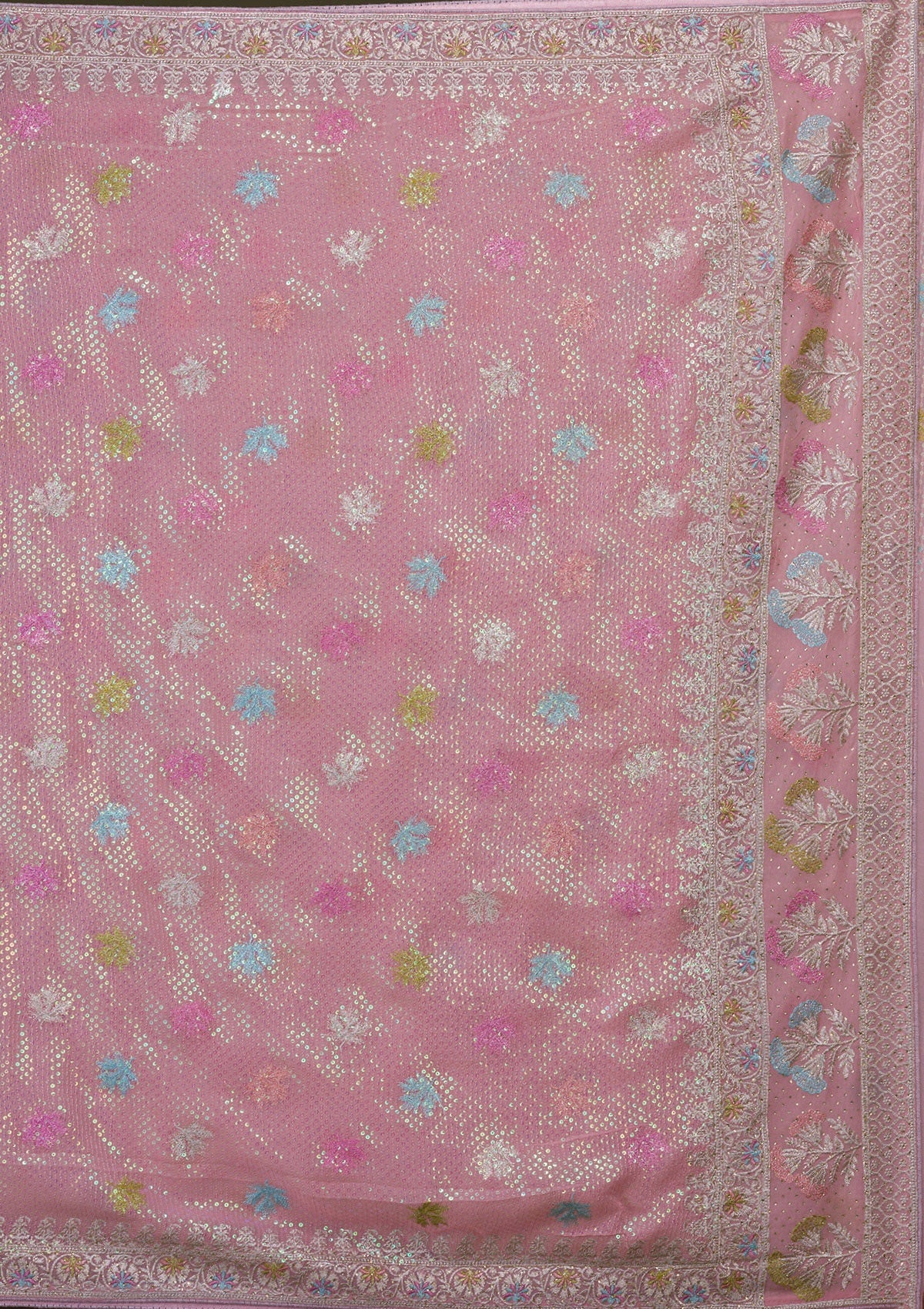 Pink Sequins Georgette Saree-Koskii