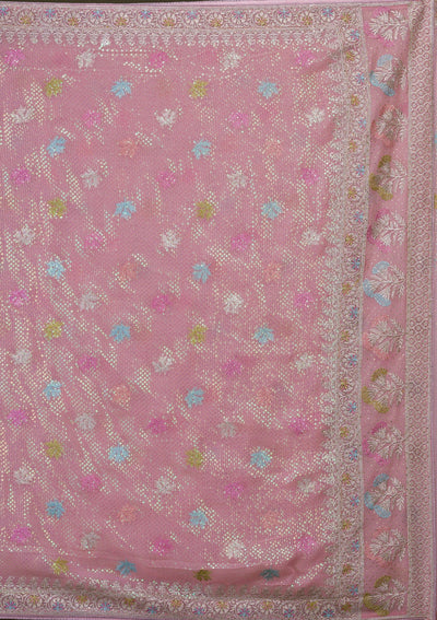 Pink Sequins Georgette Saree-Koskii