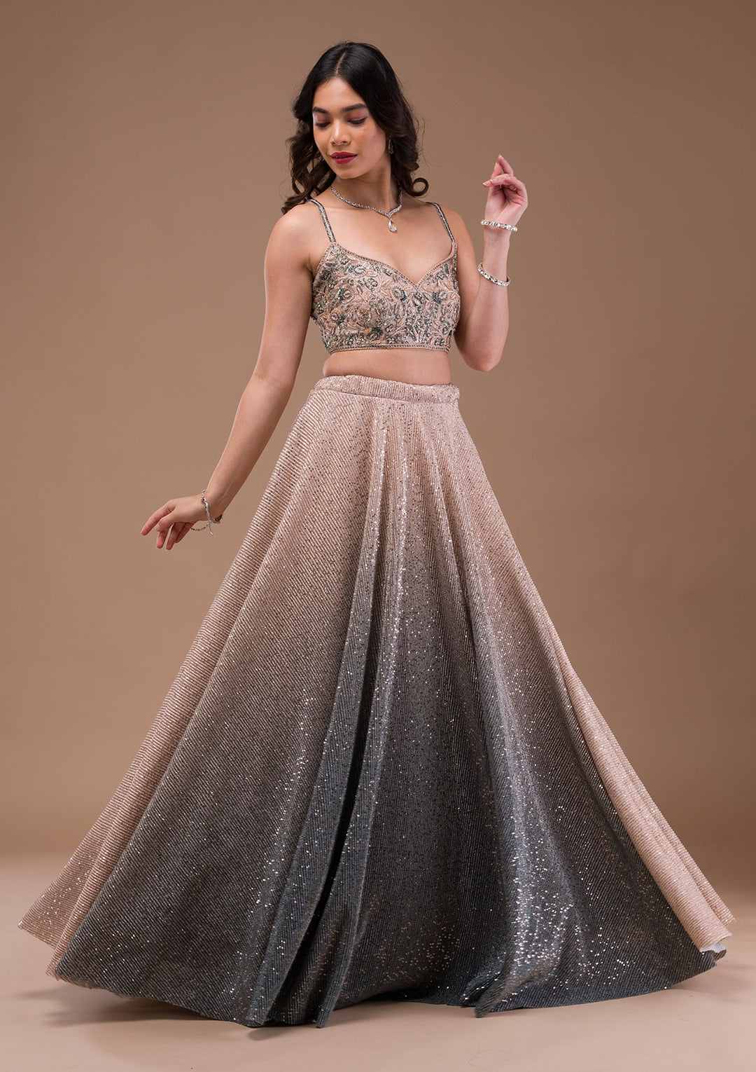 Pink Sequins Lycra Readymade Lehenga-Koskii