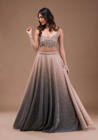 Pink Sequins Lycra Readymade Lehenga-Koskii