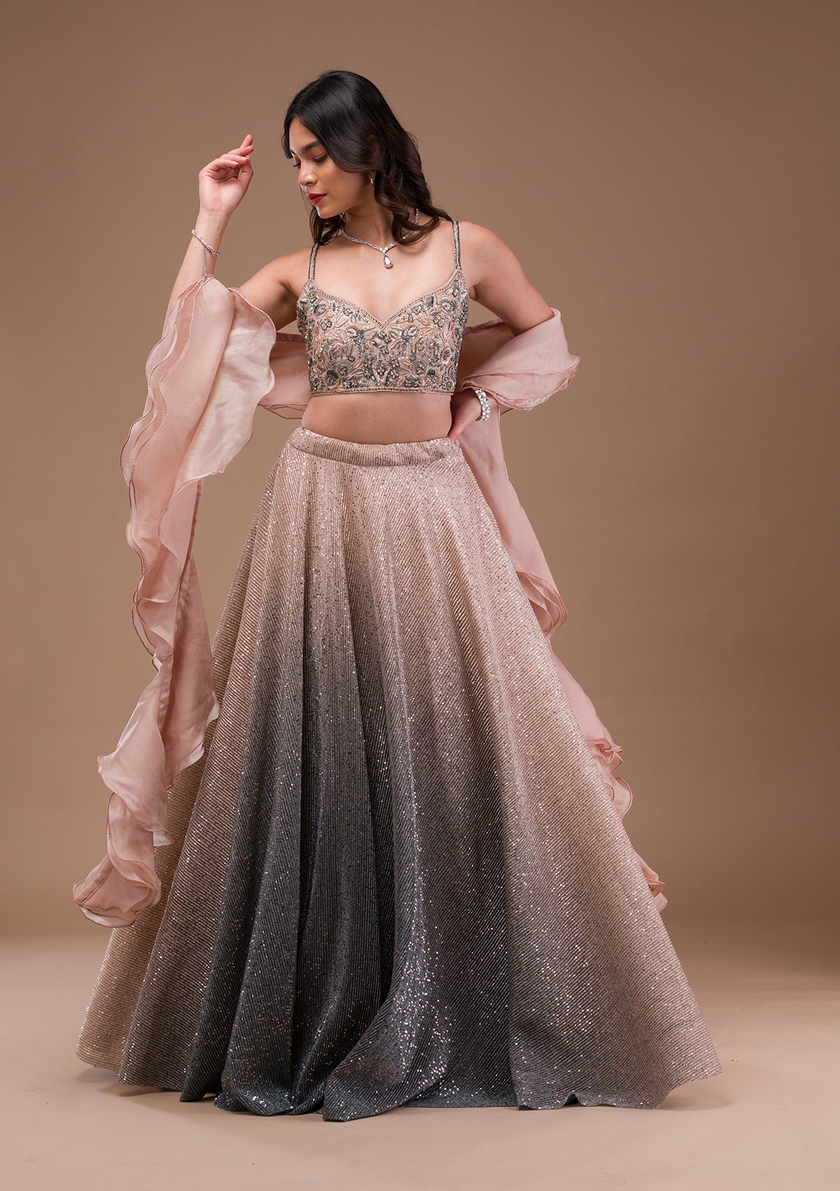 Pink Sequins Lycra Readymade Lehenga-Koskii