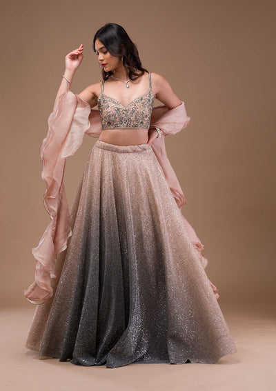 Pink Sequins Lycra Readymade Lehenga-Koskii