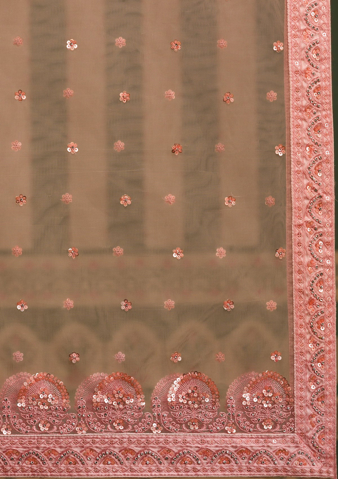 Pink Sequins Net Semi Stitched Lehenga