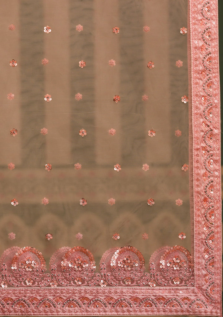 Pink Sequins Net Semi Stitched Lehenga