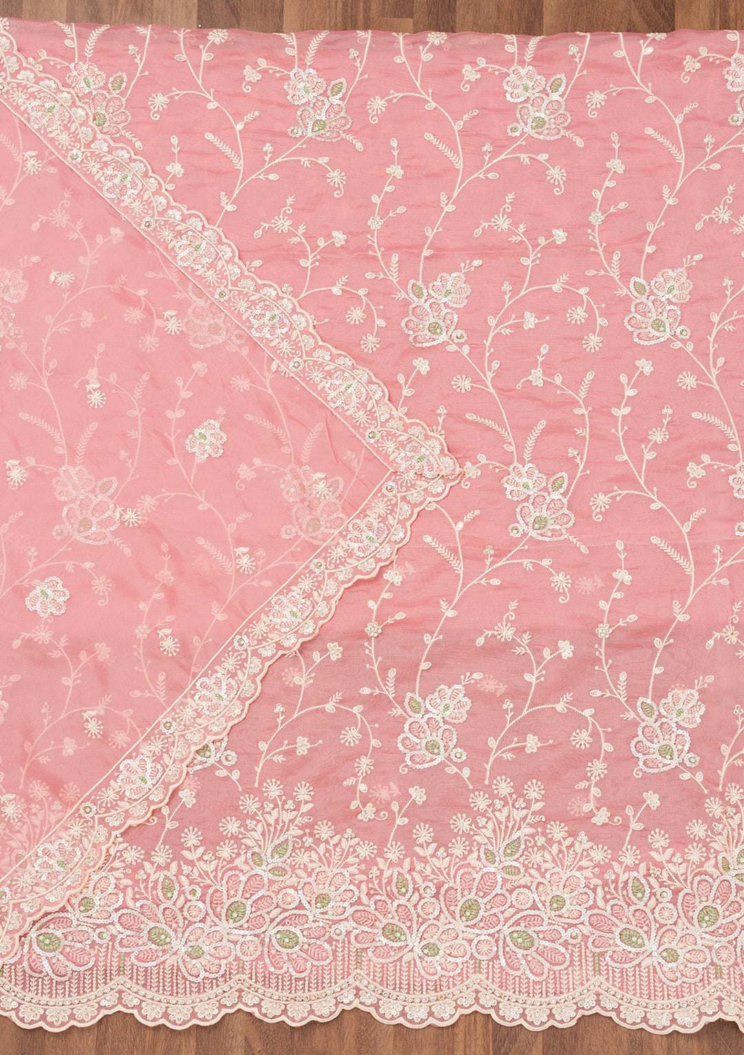 Pink Sequins Organza Unstitched Salwar Suit-Koskii