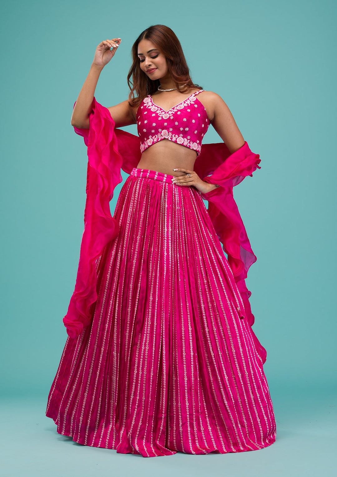 Pink Sequins Satin Readymade Lehenga-Koskii