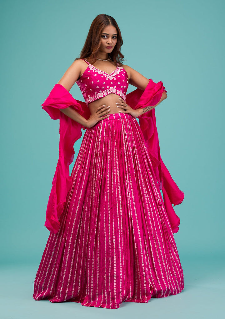 Pink Sequins Satin Readymade Lehenga-Koskii