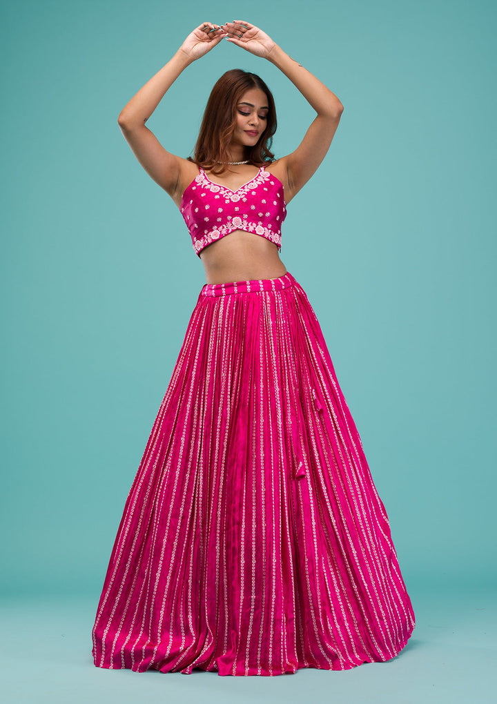 Pink Sequins Satin Readymade Lehenga-Koskii