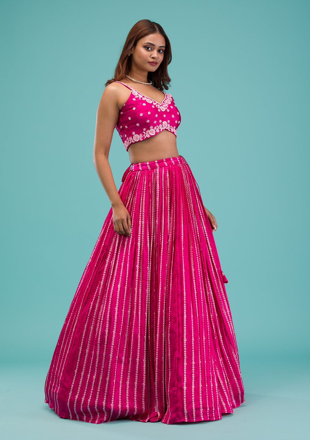 Pink Sequins Satin Readymade Lehenga-Koskii
