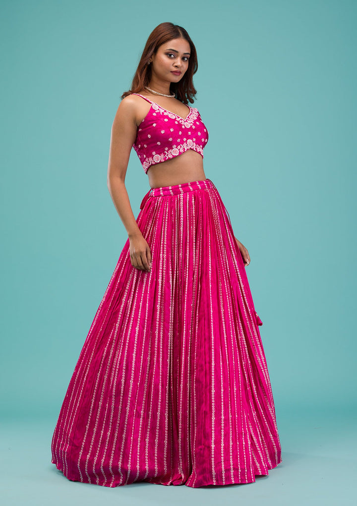 Pink Sequins Satin Readymade Lehenga-Koskii