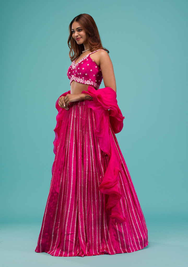 Pink Sequins Satin Readymade Lehenga-Koskii