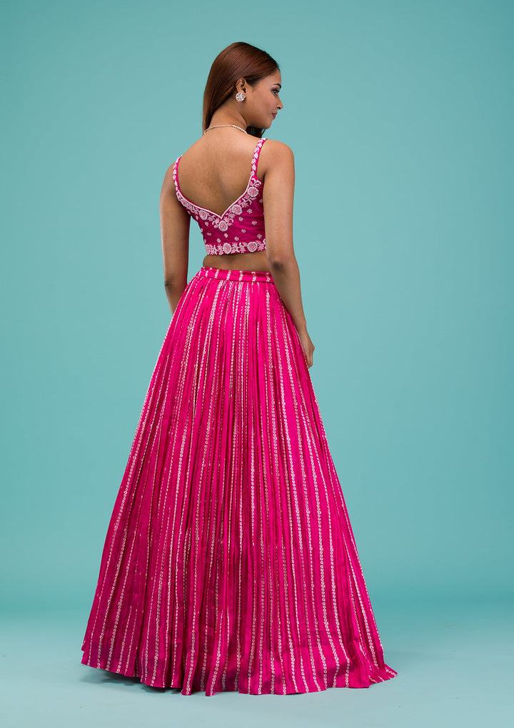 Pink Sequins Satin Readymade Lehenga-Koskii