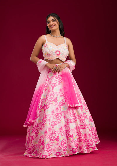 Pink Sequins Semi Crepe Readymade Lehenga-Koskii