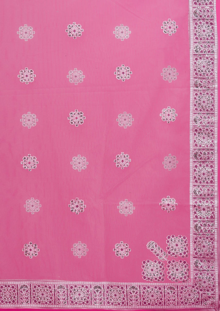 Pink Print Net Readymade Lehenga-Koskii