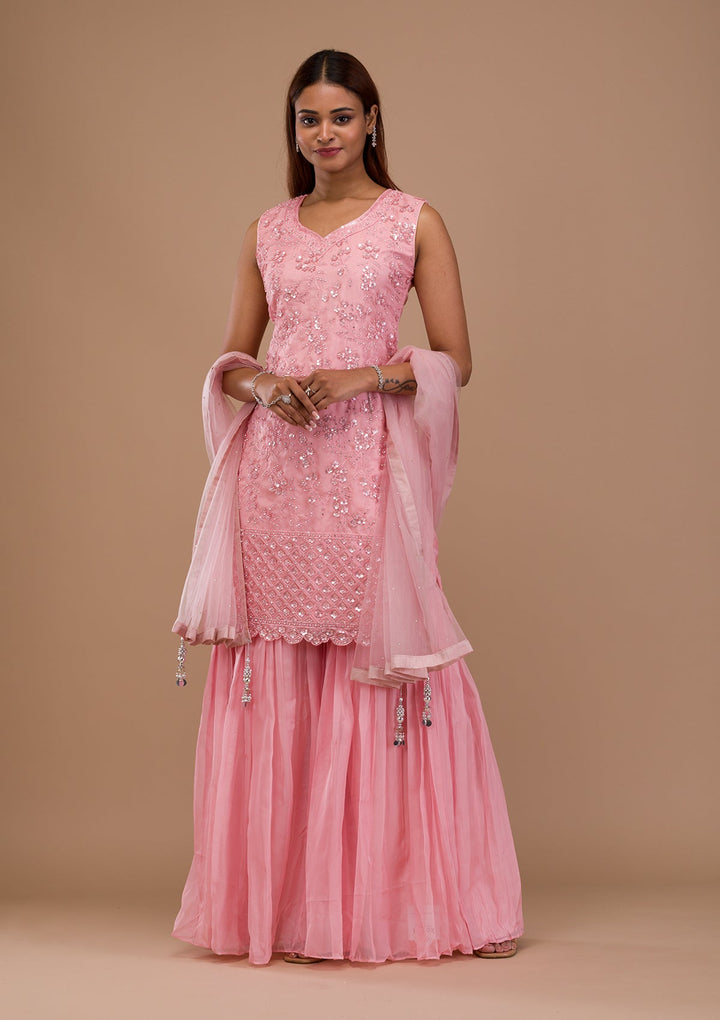 Pink Sequins Tissue Readymade Salwar Suit-Koskii