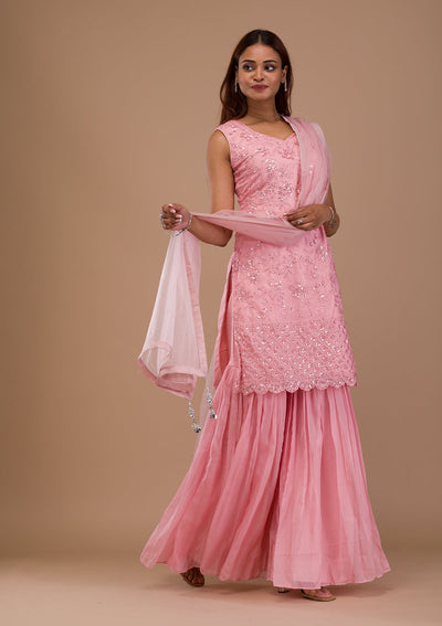 Pink Sequins Tissue Readymade Salwar Suit-Koskii