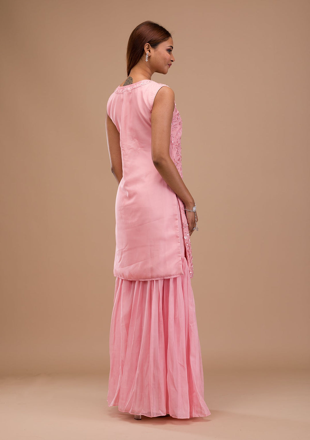 Pink Sequins Tissue Readymade Salwar Suit-Koskii